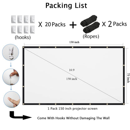 Mdbebbron 150 inch Projection Screen 16:9 Foldable Anti-Crease Portable Projector Movies Screen for Office Home Theater Outdoor Indoor Support Double Sided Projection - CookCave