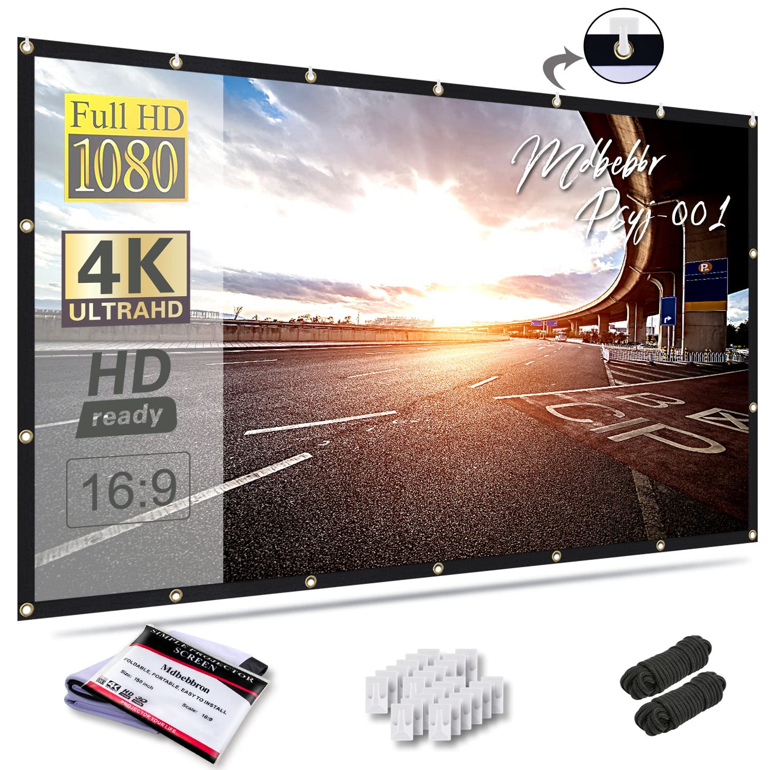 Mdbebbron 150 inch Projection Screen 16:9 Foldable Anti-Crease Portable Projector Movies Screen for Office Home Theater Outdoor Indoor Support Double Sided Projection - CookCave