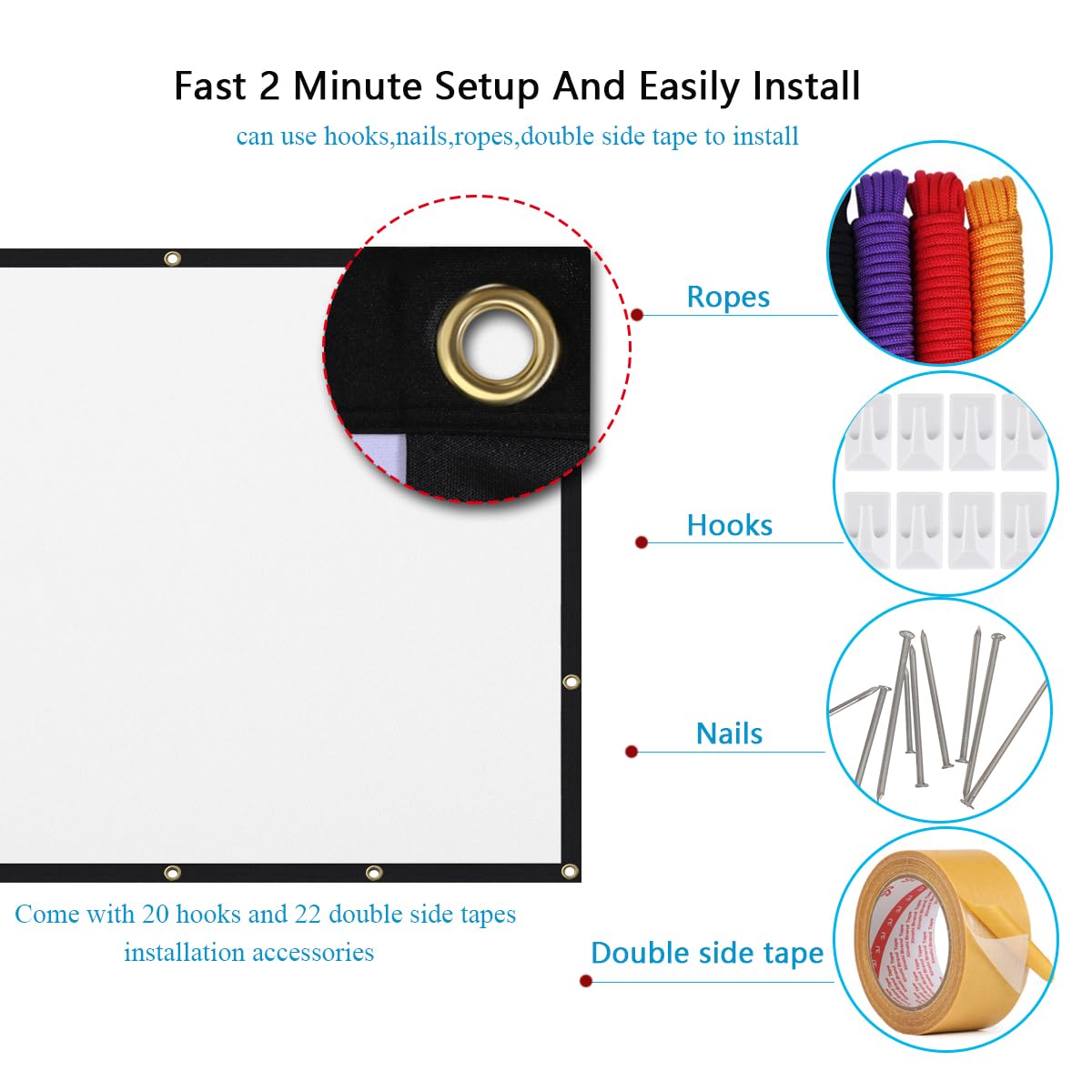 Mdbebbron 150 inch Projection Screen 16:9 Foldable Anti-Crease Portable Projector Movies Screen for Office Home Theater Outdoor Indoor Support Double Sided Projection - CookCave