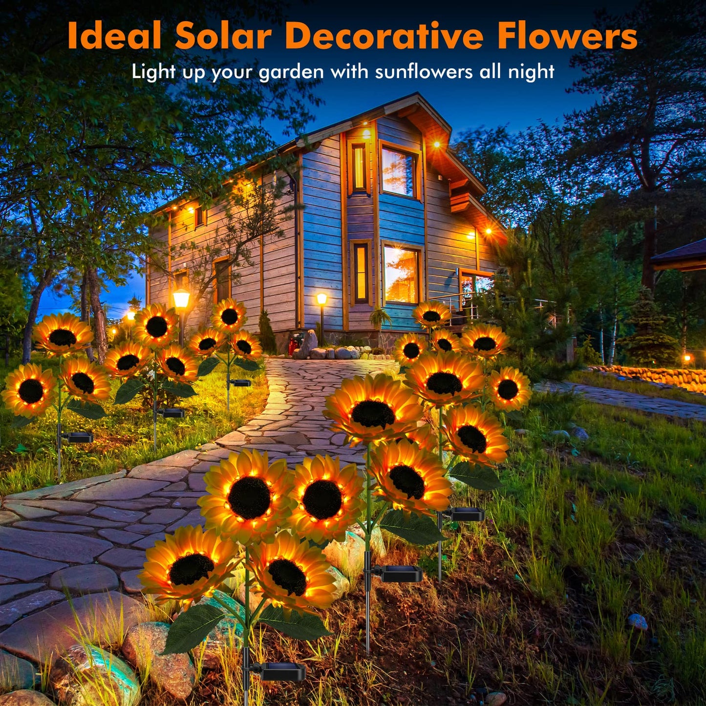Meagoo Solar Sunflower Lights, 800mA Solar Garden Light with Real Looking Flowers Outdoor Waterproof Solar Stake Lights for Back Yard, Flower Bed, Pathway, Patio, Porch, Spring Decoration (2 Pack) - CookCave