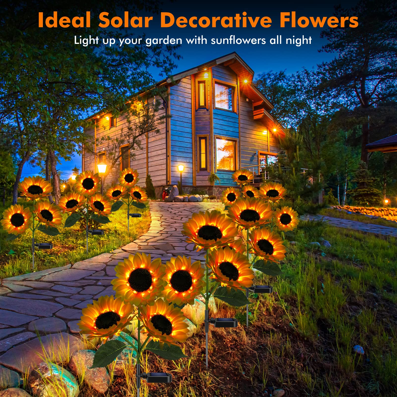 Meagoo Solar Sunflower Lights, 800mA Solar Garden Light with Real Looking Flowers Outdoor Waterproof Solar Stake Lights for Back Yard, Flower Bed, Pathway, Patio, Porch, Spring Decoration (2 Pack) - CookCave