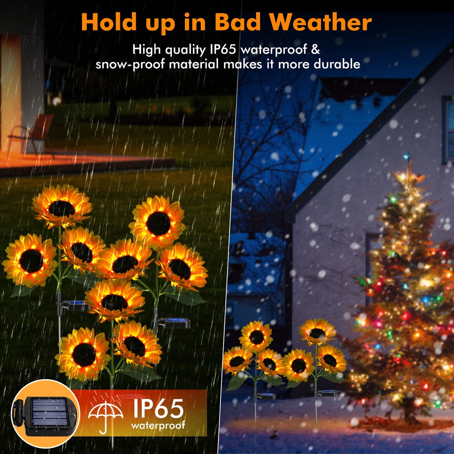 Meagoo Solar Sunflower Lights, 800mA Solar Garden Light with Real Looking Flowers Outdoor Waterproof Solar Stake Lights for Back Yard, Flower Bed, Pathway, Patio, Porch, Spring Decoration (2 Pack) - CookCave