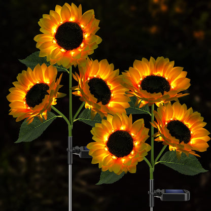 Meagoo Solar Sunflower Lights, 800mA Solar Garden Light with Real Looking Flowers Outdoor Waterproof Solar Stake Lights for Back Yard, Flower Bed, Pathway, Patio, Porch, Spring Decoration (2 Pack) - CookCave