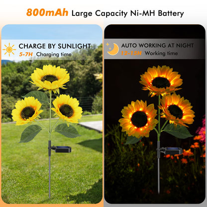Meagoo Solar Sunflower Lights, 800mA Solar Garden Light with Real Looking Flowers Outdoor Waterproof Solar Stake Lights for Back Yard, Flower Bed, Pathway, Patio, Porch, Spring Decoration (2 Pack) - CookCave