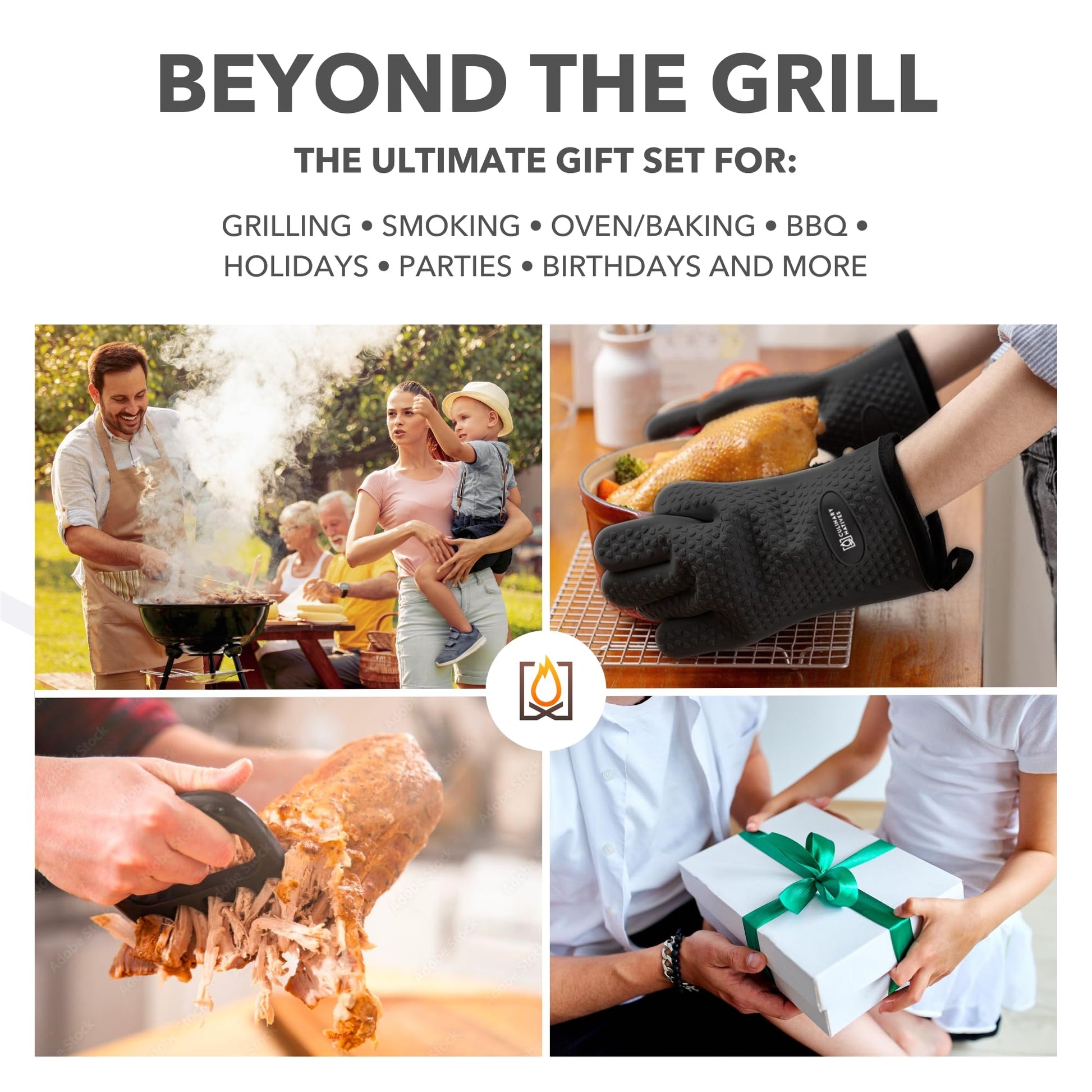 Meat Claws and Smoker Gloves | No.1 Extreme Heat Resistant BBQ Grill Gloves | Non-Slip Waterproof Silicone Oven Mitts | Pulled Pork Claws | Thermometer | Barbecue, Grilling, Smoking, Shredding (Black) - CookCave