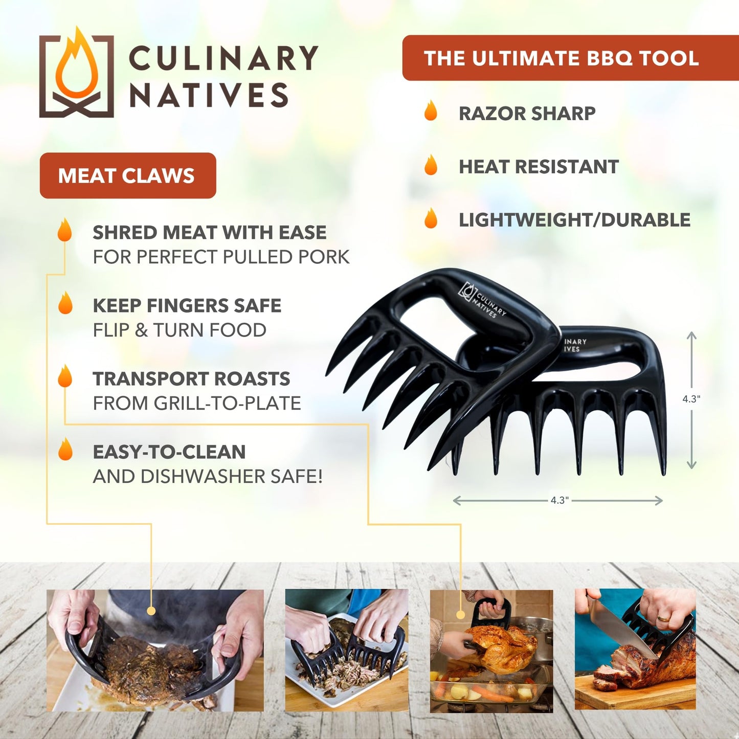 Meat Claws and Smoker Gloves | No.1 Extreme Heat Resistant BBQ Grill Gloves | Non-Slip Waterproof Silicone Oven Mitts | Pulled Pork Claws | Thermometer | Barbecue, Grilling, Smoking, Shredding (Black) - CookCave