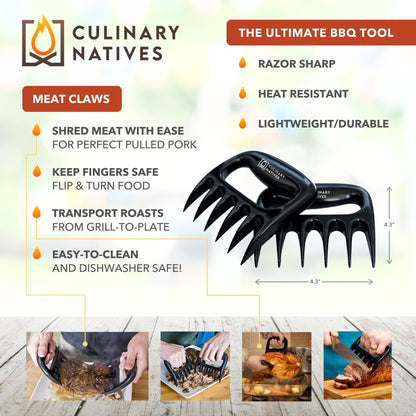 Meat Claws and Smoker Gloves | No.1 Extreme Heat Resistant BBQ Grill Gloves | Non-Slip Waterproof Silicone Oven Mitts | Pulled Pork Claws | Thermometer | Barbecue, Grilling, Smoking, Shredding (Black) - CookCave