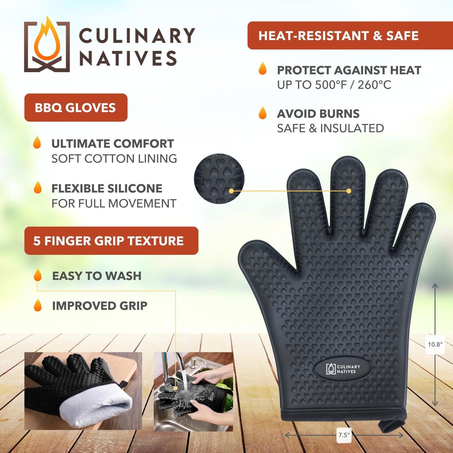 Meat Claws and Smoker Gloves | No.1 Extreme Heat Resistant BBQ Grill Gloves | Non-Slip Waterproof Silicone Oven Mitts | Pulled Pork Claws | Thermometer | Barbecue, Grilling, Smoking, Shredding (Black) - CookCave