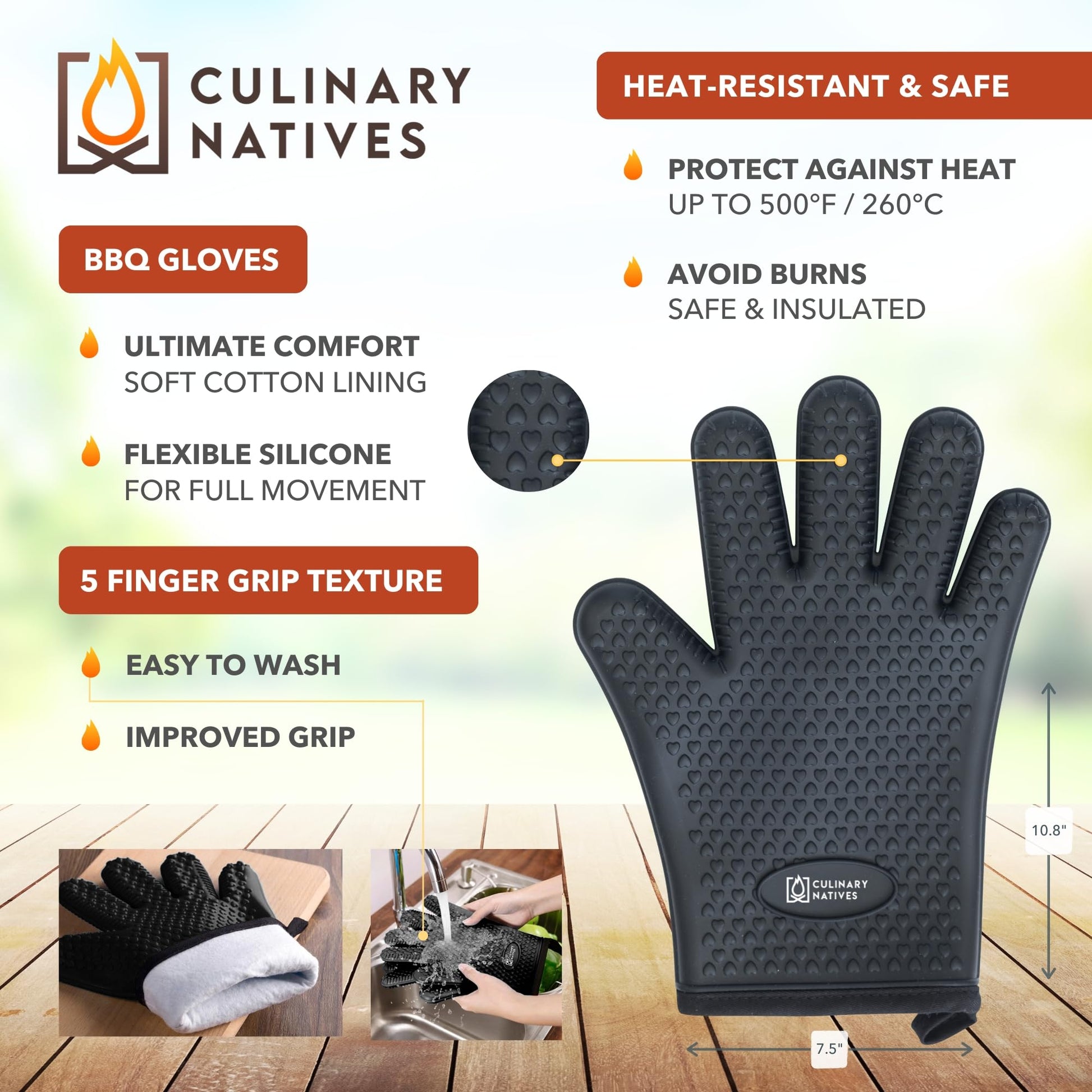 Meat Claws and Smoker Gloves | No.1 Extreme Heat Resistant BBQ Grill Gloves | Non-Slip Waterproof Silicone Oven Mitts | Pulled Pork Claws | Thermometer | Barbecue, Grilling, Smoking, Shredding (Black) - CookCave