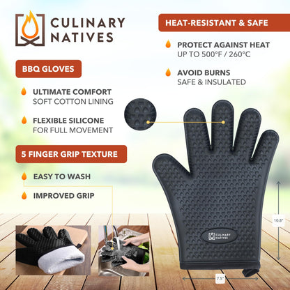 Meat Claws and Smoker Gloves | No.1 Extreme Heat Resistant BBQ Grill Gloves | Non-Slip Waterproof Silicone Oven Mitts | Pulled Pork Claws | Thermometer | Barbecue, Grilling, Smoking, Shredding (Black) - CookCave