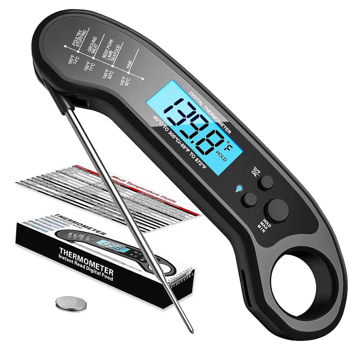 Meat Thermometer Digital, Instant Read Meat Thermometer for Grill and Cooking, Waterproof Food Thermometer for Kitchen and Outside, BBQ, Turkey, Candy, Liquids, Beef - CookCave