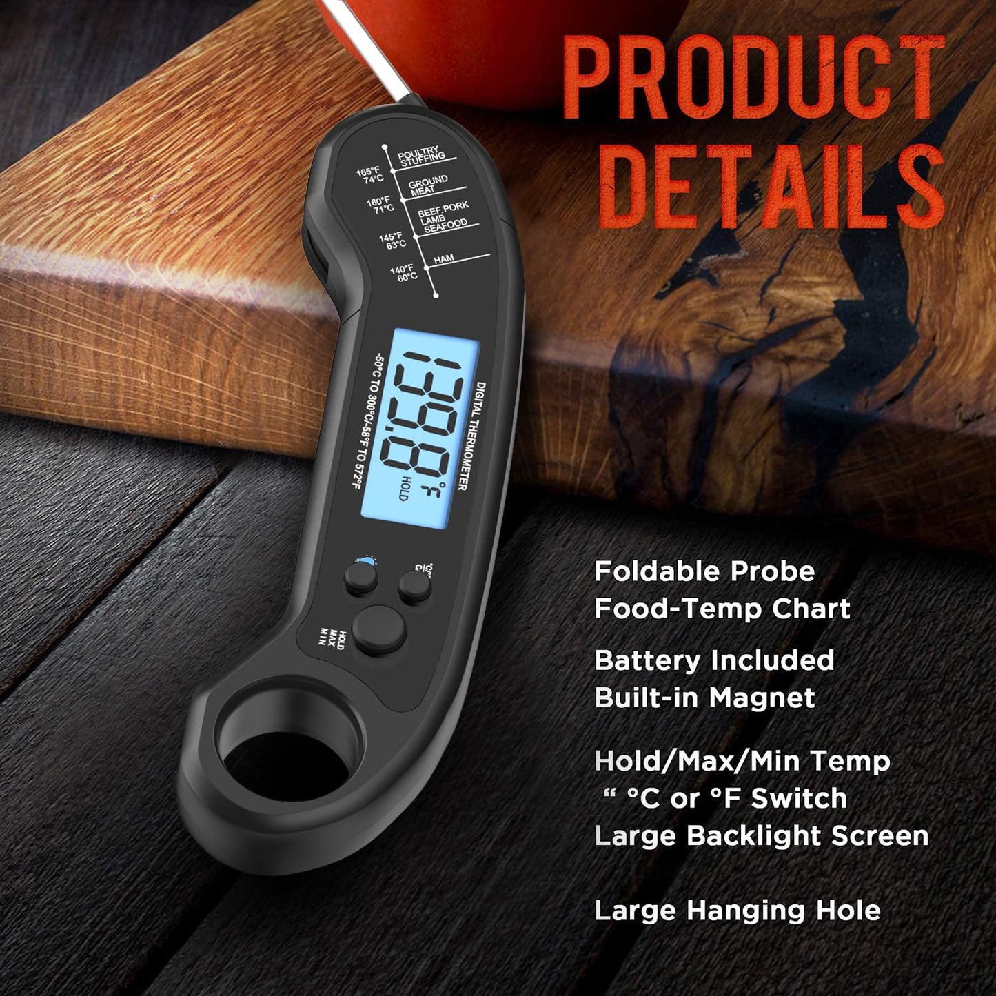 Meat Thermometer Digital, Instant Read Meat ThermometerI for Grill and Cooking, Waterproof Food Thermometer for Kitchen and Outside, BBQ, Turkey, Candy, Liquids, Beef - CookCave