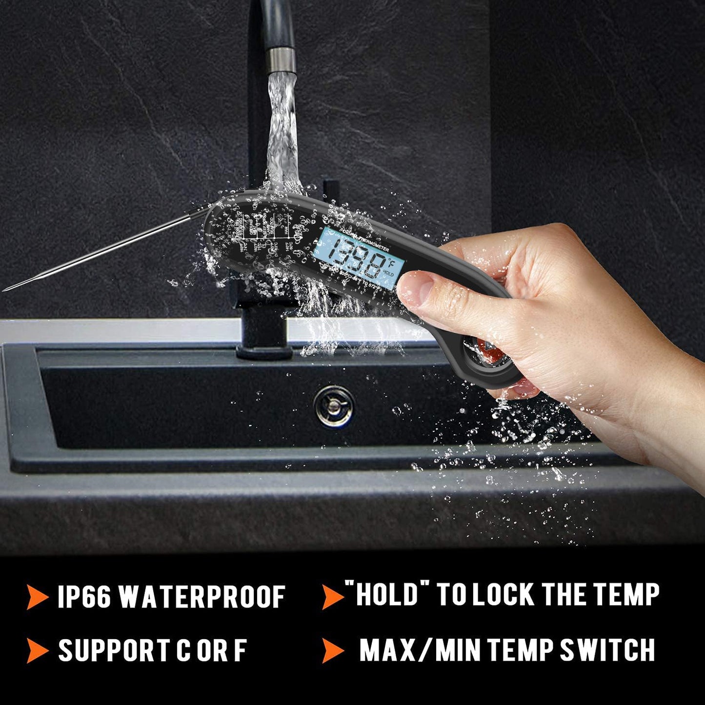 Meat Thermometer Digital, Instant Read Meat ThermometerI for Grill and Cooking, Waterproof Food Thermometer for Kitchen and Outside, BBQ, Turkey, Candy, Liquids, Beef - CookCave