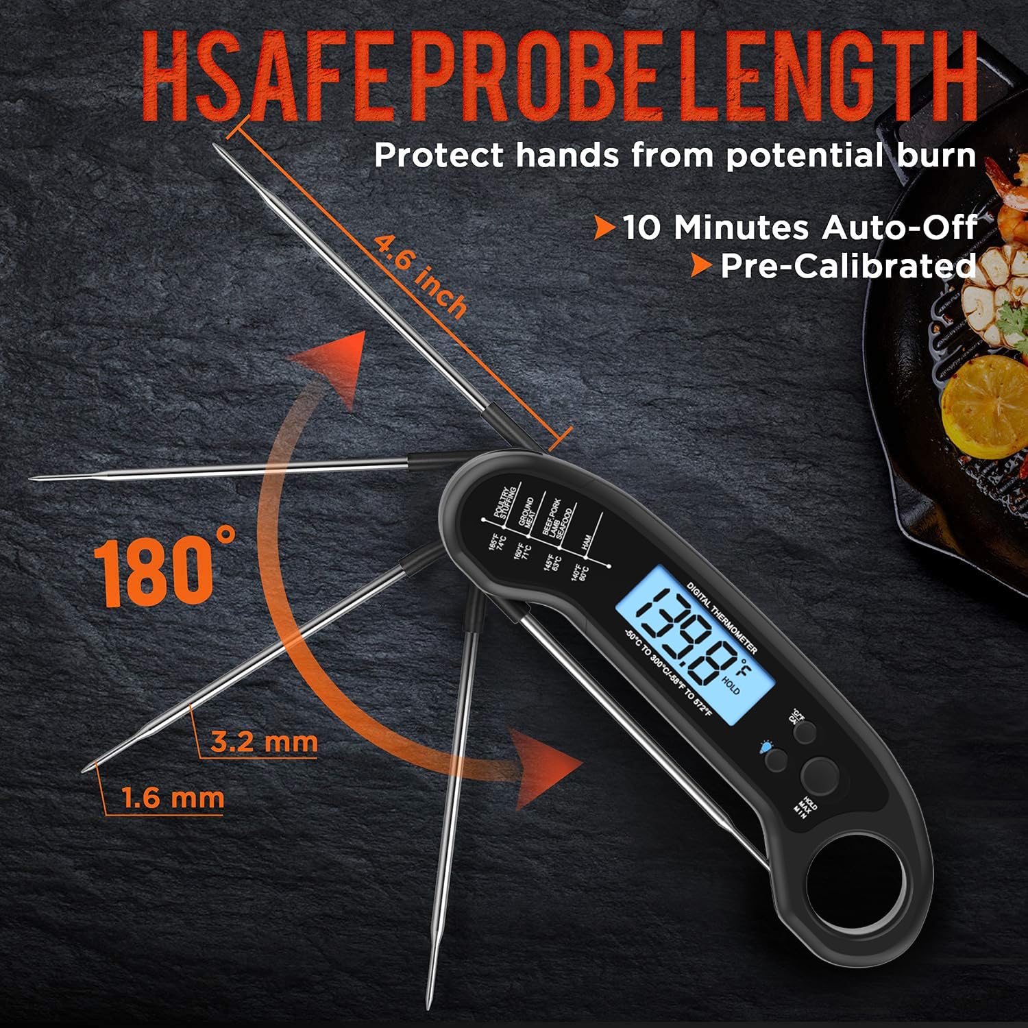 Meat Thermometer Digital, Instant Read Meat ThermometerI for Grill and Cooking, Waterproof Food Thermometer for Kitchen and Outside, BBQ, Turkey, Candy, Liquids, Beef - CookCave