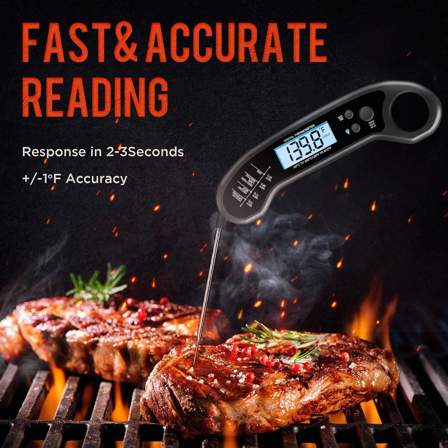 Meat Thermometer Digital, Instant Read Meat ThermometerI for Grill and Cooking, Waterproof Food Thermometer for Kitchen and Outside, BBQ, Turkey, Candy, Liquids, Beef - CookCave