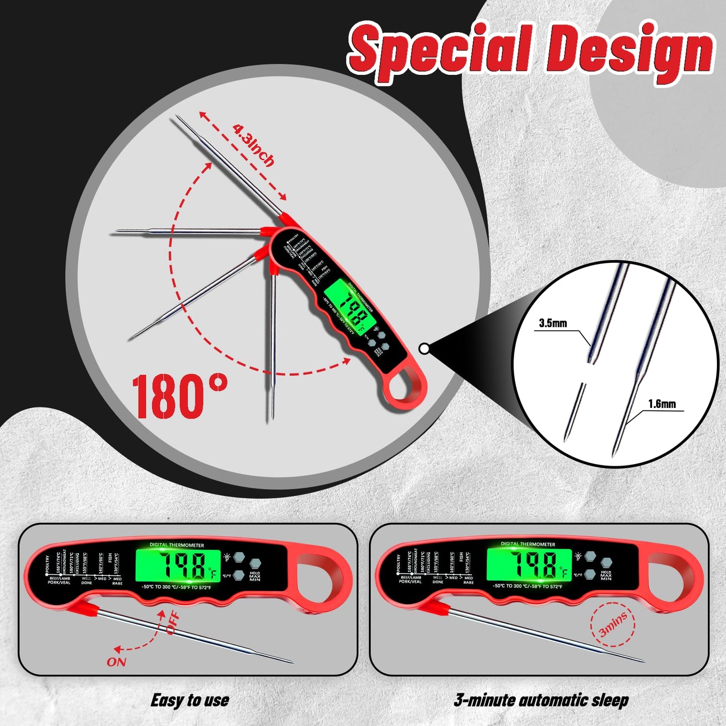 Meat Thermometer Digital, IP67 Waterproof Food Thermometer for Cooking and Baking, Instant Read Meat Thermometer with Backlight, Hold Function & Magnet for Kitchen, Beef, Grill, BBQ, Candy, Turkey - CookCave