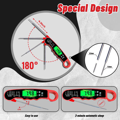 Meat Thermometer Digital, IP67 Waterproof Food Thermometer for Cooking and Baking, Instant Read Meat Thermometer with Backlight, Hold Function & Magnet for Kitchen, Beef, Grill, BBQ, Candy, Turkey - CookCave