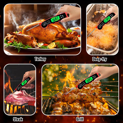 Meat Thermometer Digital, IP67 Waterproof Food Thermometer for Cooking and Baking, Instant Read Meat Thermometer with Backlight, Hold Function & Magnet for Kitchen, Beef, Grill, BBQ, Candy, Turkey - CookCave