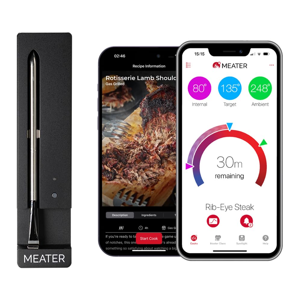MEATER SE: Smart Bluetooth Meat Thermometer | Long-Range Wireless Probe for Oven, Grilling, Smoking, BBQ & Air Fryer | Dual Sensors & Guided Cook System | Black Charger - CookCave