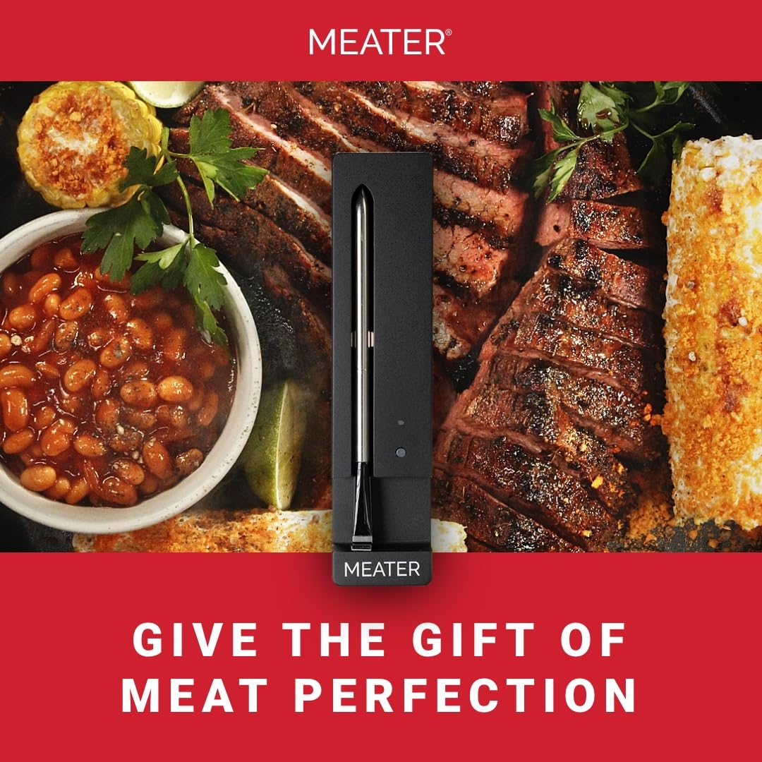 MEATER SE: Smart Bluetooth Meat Thermometer | Long-Range Wireless Probe for Oven, Grilling, Smoking, BBQ & Air Fryer | Dual Sensors & Guided Cook System | Black Charger - CookCave