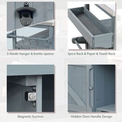 MEETFAV 50.25" W Grill Cart with Stainless Steel Tabletop - Outdoor Storage Cabinet for BBQ, Bar Patio Kitchen Island with Ample Storage and Lockable Wheels - CookCave