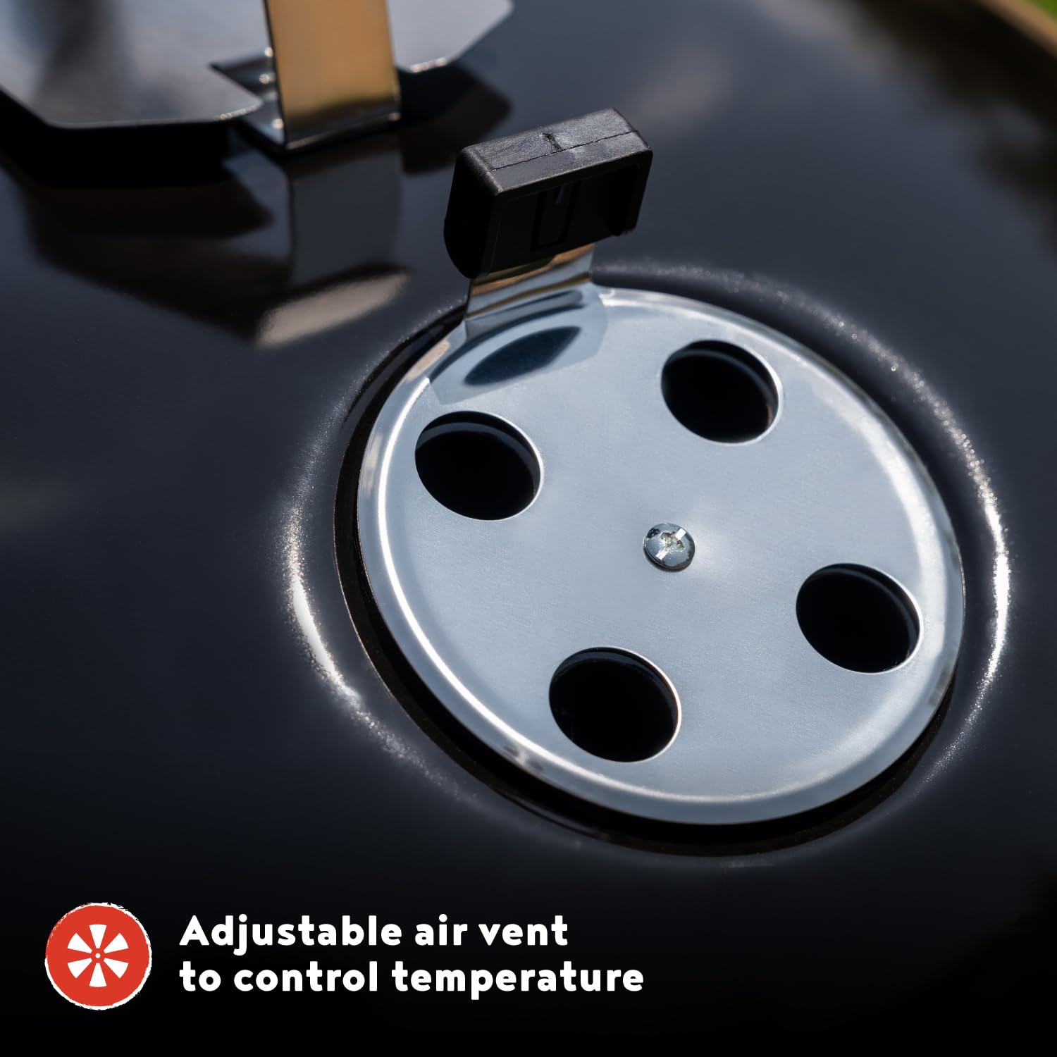 Megamaster 22" Heavy Duty Charcoal Barbecue Grill with Adjustable Air Vent, 354 SQ. In Cooking Area, Storage Rack, 2 Wheeled Portable Grill for Camping, Outdoor Cooking, and More - 810-23002 - CookCave