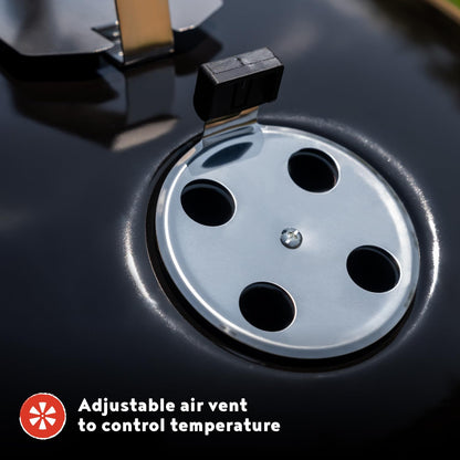 Megamaster 22" Heavy Duty Charcoal Barbecue Grill with Adjustable Air Vent, 354 SQ. In Cooking Area, Storage Rack, 2 Wheeled Portable Grill for Camping, Outdoor Cooking, and More - 810-23002 - CookCave