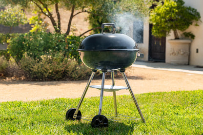 Megamaster 22" Heavy Duty Charcoal Barbecue Grill with Adjustable Air Vent, 354 SQ. In Cooking Area, Storage Rack, 2 Wheeled Portable Grill for Camping, Outdoor Cooking, and More - 810-23002 - CookCave