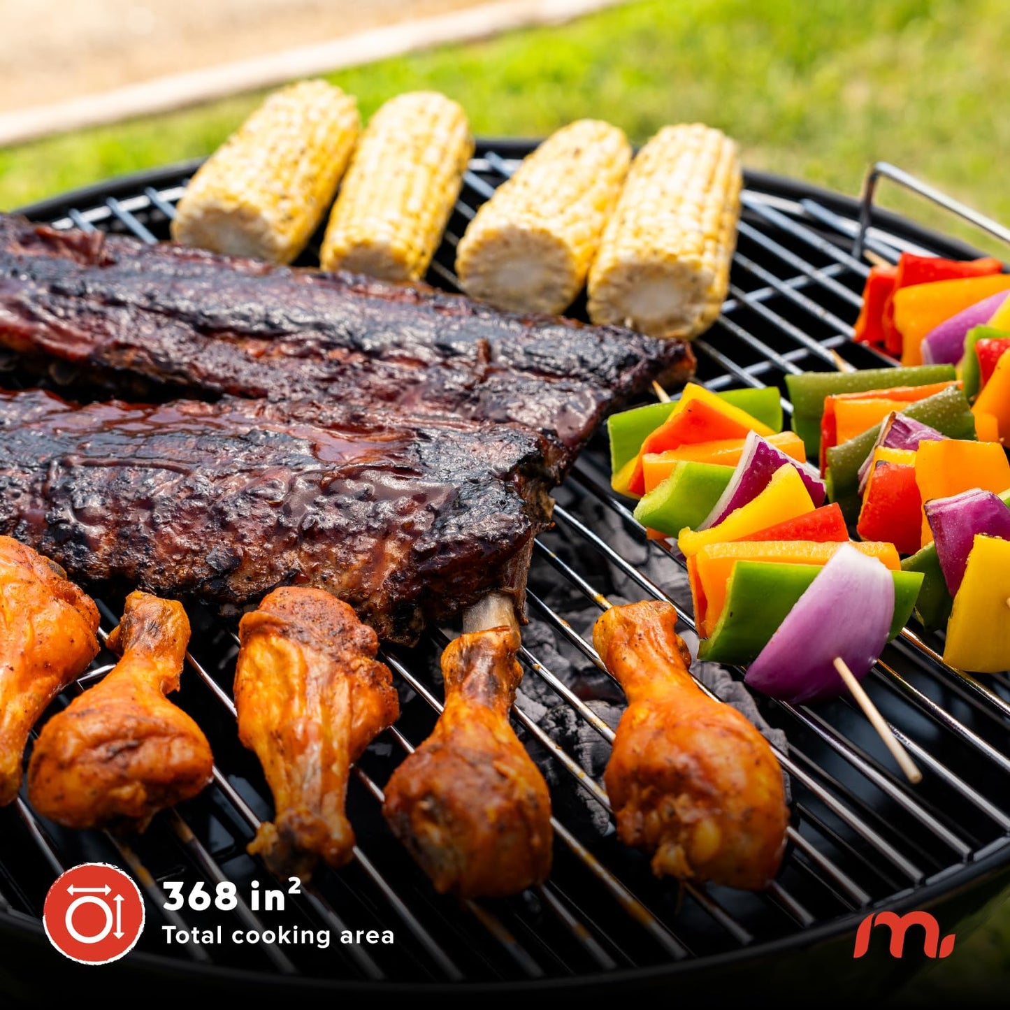 Megamaster 22" Heavy Duty Charcoal Barbecue Grill with Adjustable Air Vent, 354 SQ. In Cooking Area, Storage Rack, 2 Wheeled Portable Grill for Camping, Outdoor Cooking, and More - 810-23002 - CookCave