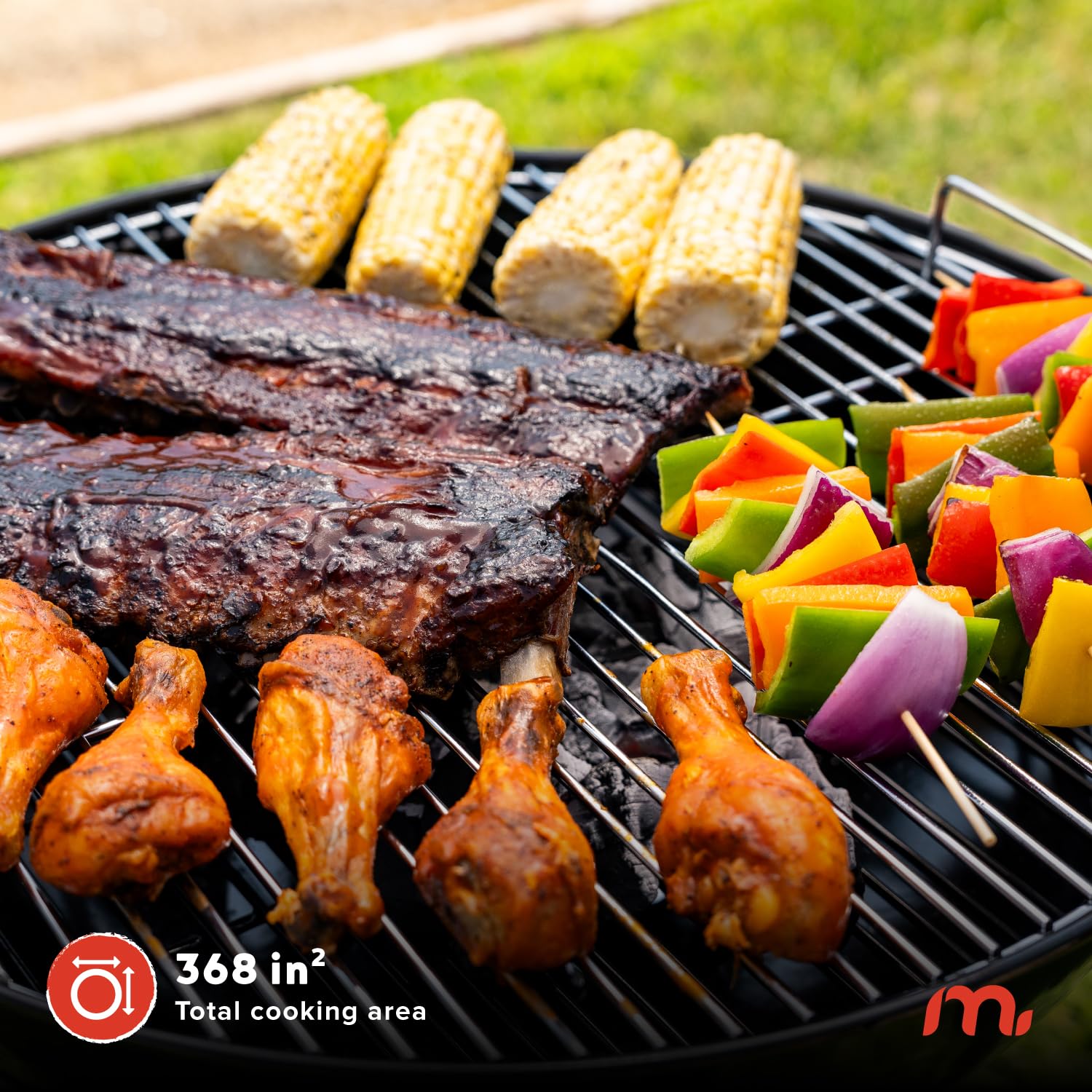 Megamaster 22" Heavy Duty Charcoal Barbecue Grill with Adjustable Air Vent, 354 SQ. In Cooking Area, Storage Rack, 2 Wheeled Portable Grill for Camping, Outdoor Cooking, and More - 810-23002 - CookCave