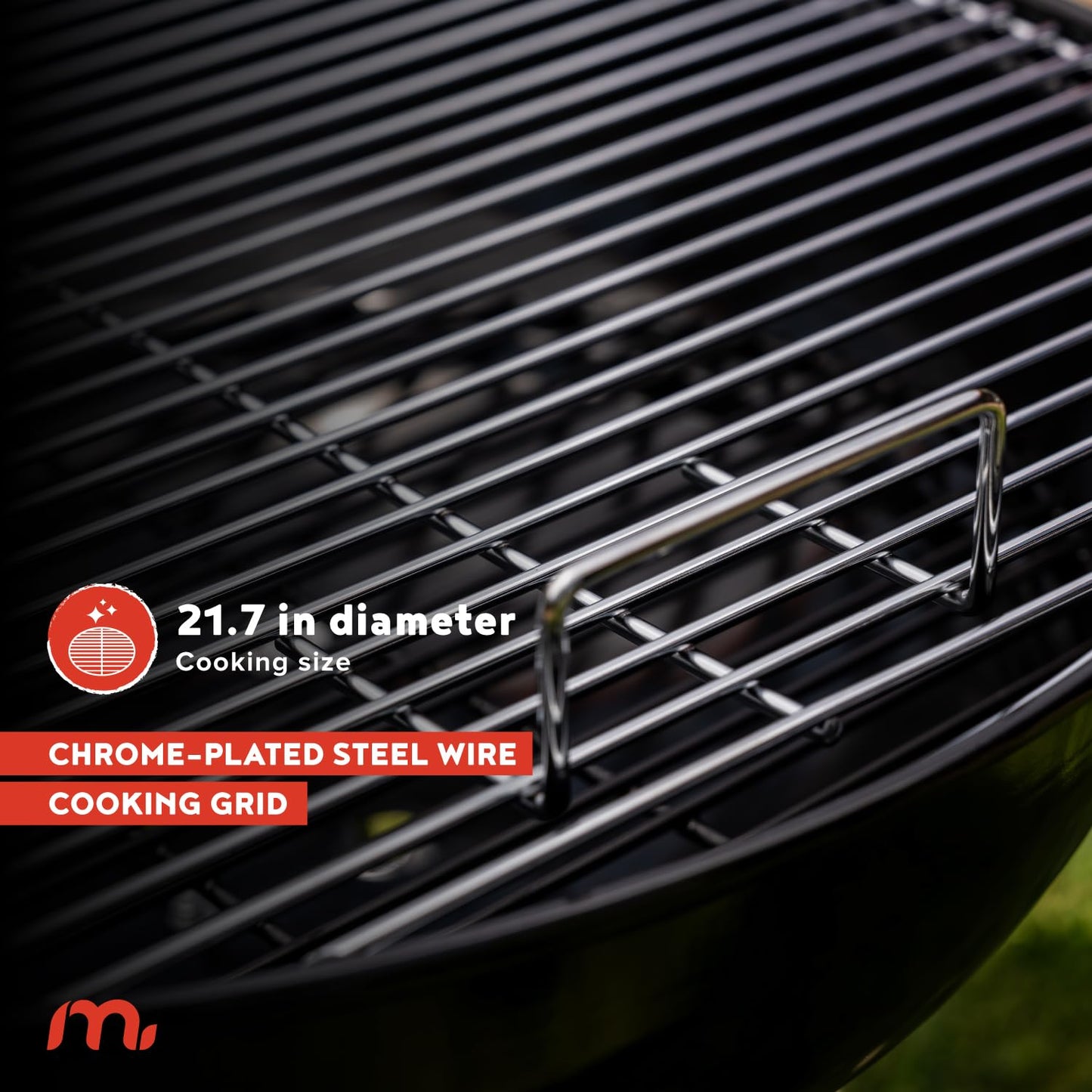 Megamaster 22" Heavy Duty Charcoal Barbecue Grill with Adjustable Air Vent, 354 SQ. In Cooking Area, Storage Rack, 2 Wheeled Portable Grill for Camping, Outdoor Cooking, and More - 810-23002 - CookCave