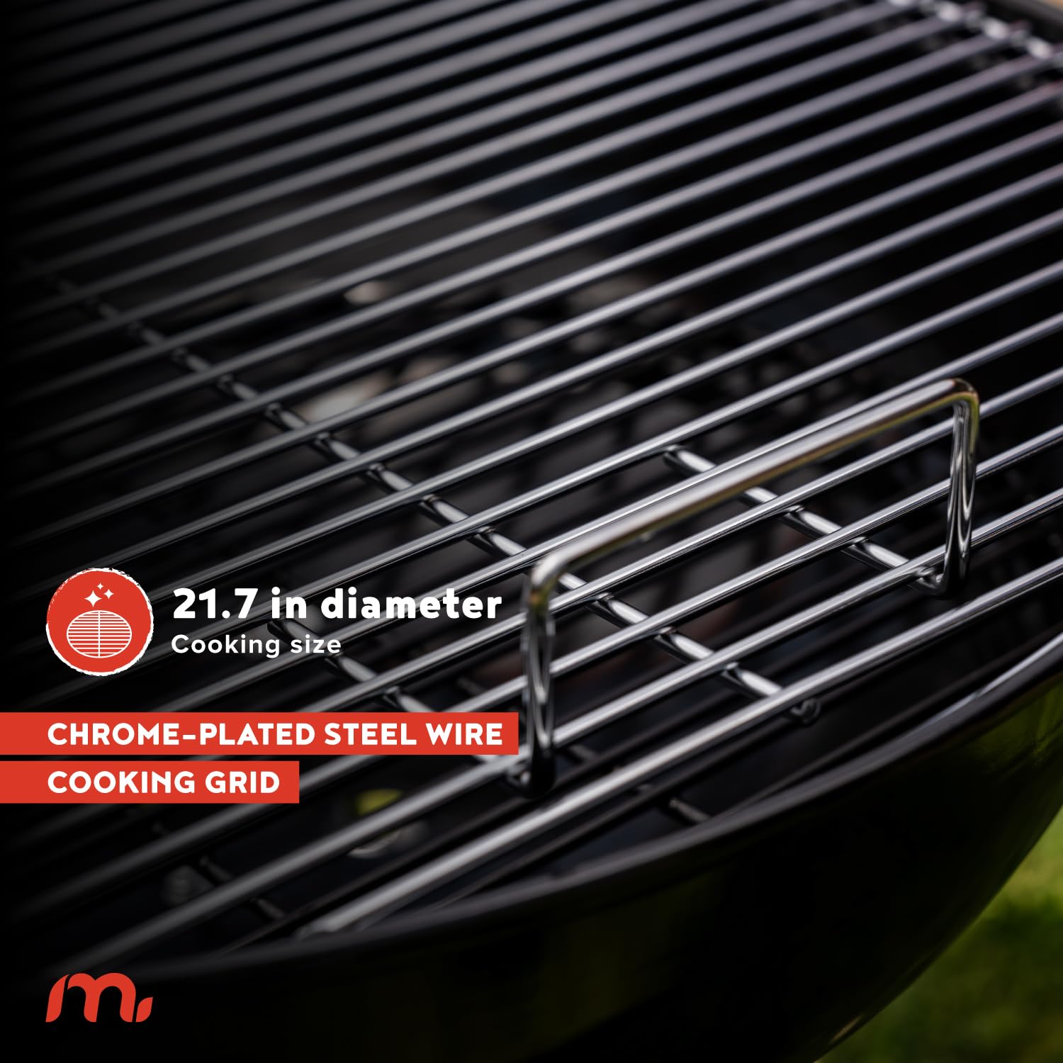 Megamaster 22" Heavy Duty Charcoal Barbecue Grill with Adjustable Air Vent, 354 SQ. In Cooking Area, Storage Rack, 2 Wheeled Portable Grill for Camping, Outdoor Cooking, and More - 810-23002 - CookCave