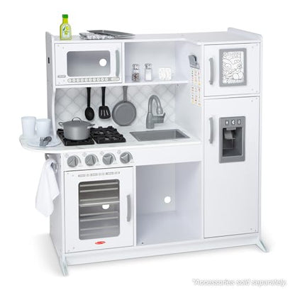 Melissa & Doug Wooden Chef’s Pretend Play Toy Kitchen With “Ice” Cube Dispenser – Cloud White - FSC Certified - CookCave