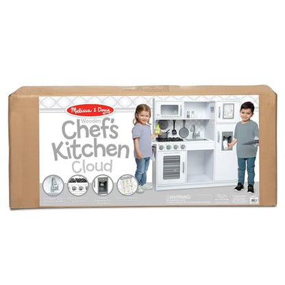Melissa & Doug Wooden Chef’s Pretend Play Toy Kitchen With “Ice” Cube Dispenser – Cloud White - FSC Certified - CookCave