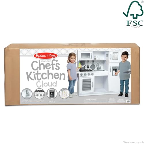 Melissa & Doug Wooden Chef’s Pretend Play Toy Kitchen With “Ice” Cube Dispenser – Cloud White - FSC Certified - CookCave