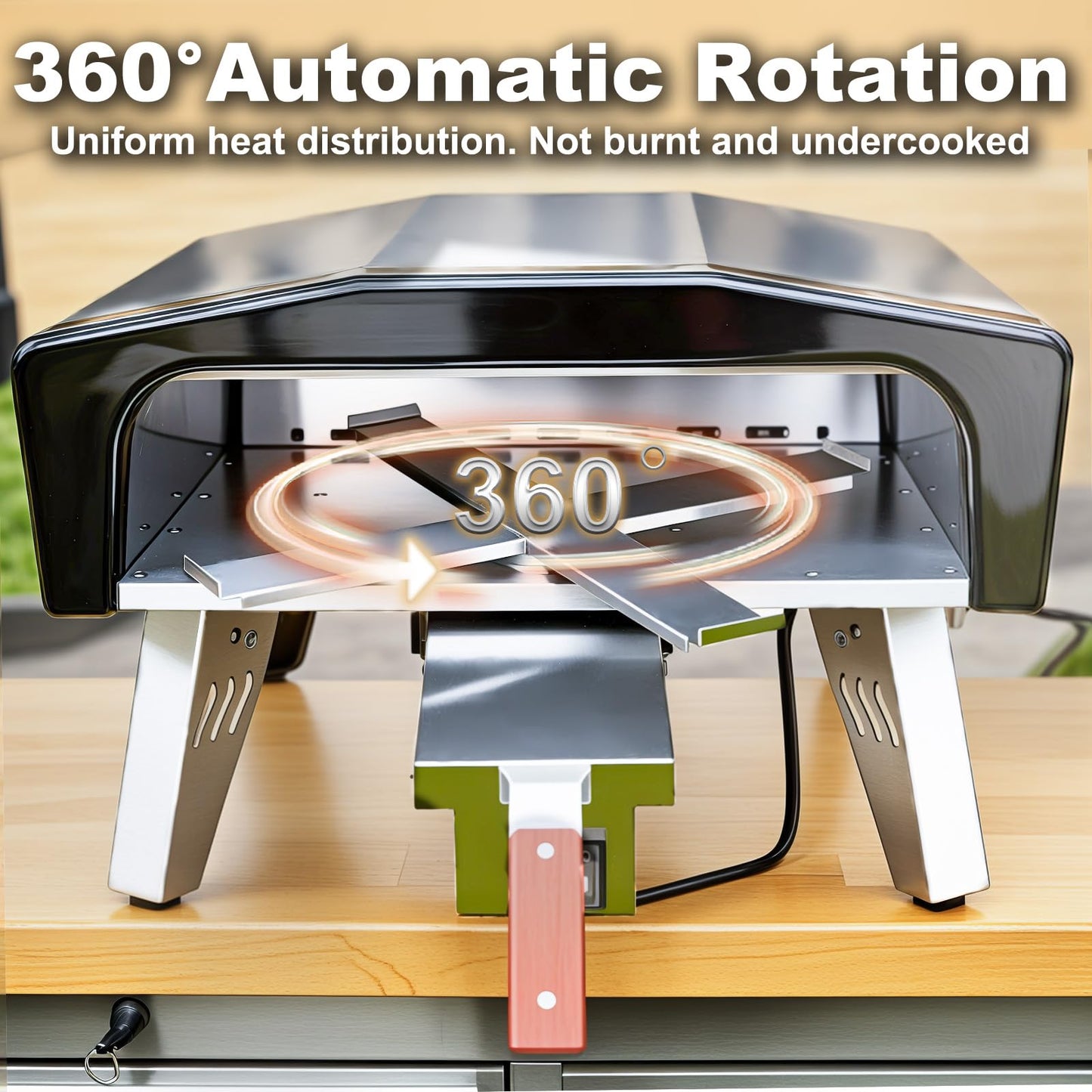 MELLCOM 20" Outdoor Gas Pizza Oven - Pull Out Handle & 360° Automatic Rotating Pizza Stone, Including Pizza Peel, Carry Bag, Portable Stainless Steel Propane Pizza Oven for Grill, Backyard and Camping - CookCave