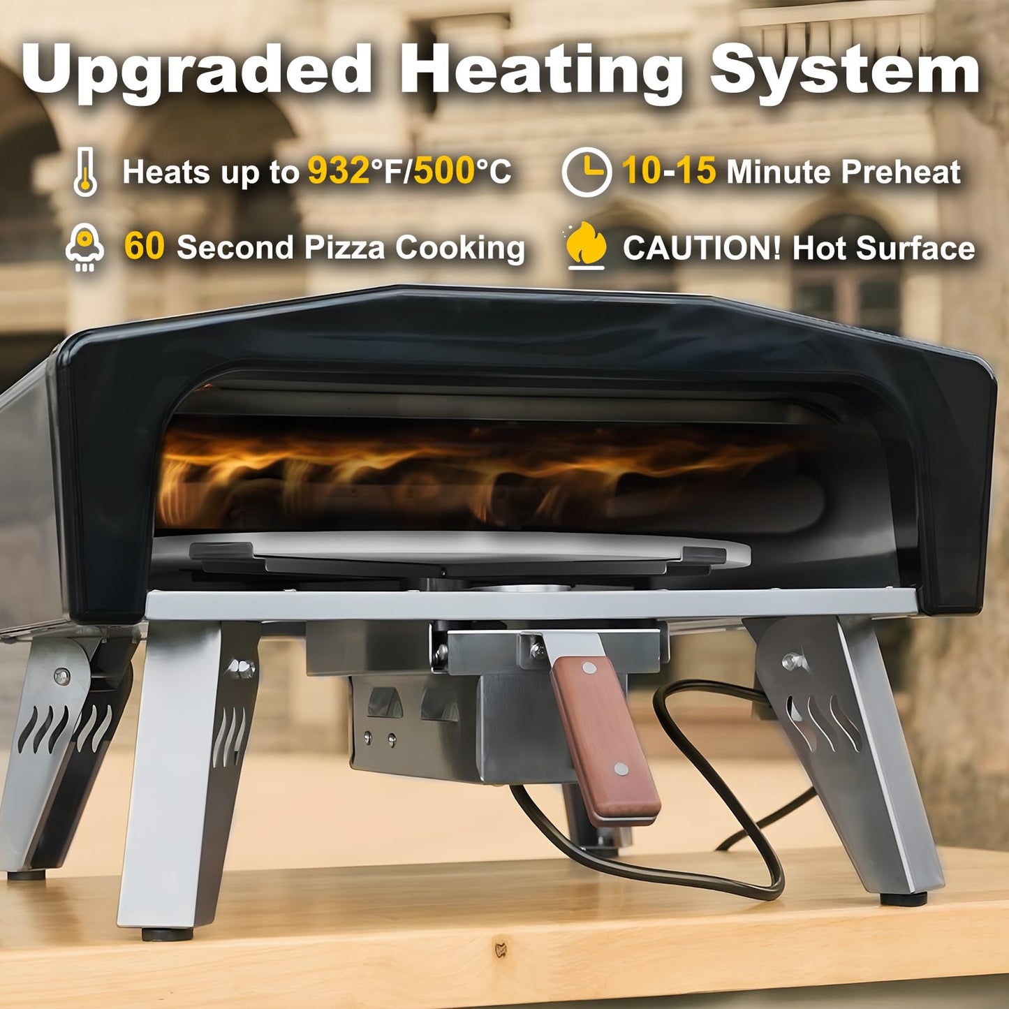 MELLCOM 20" Outdoor Gas Pizza Oven - Pull Out Handle & 360° Automatic Rotating Pizza Stone, Including Pizza Peel, Carry Bag, Portable Stainless Steel Propane Pizza Oven for Grill, Backyard and Camping - CookCave