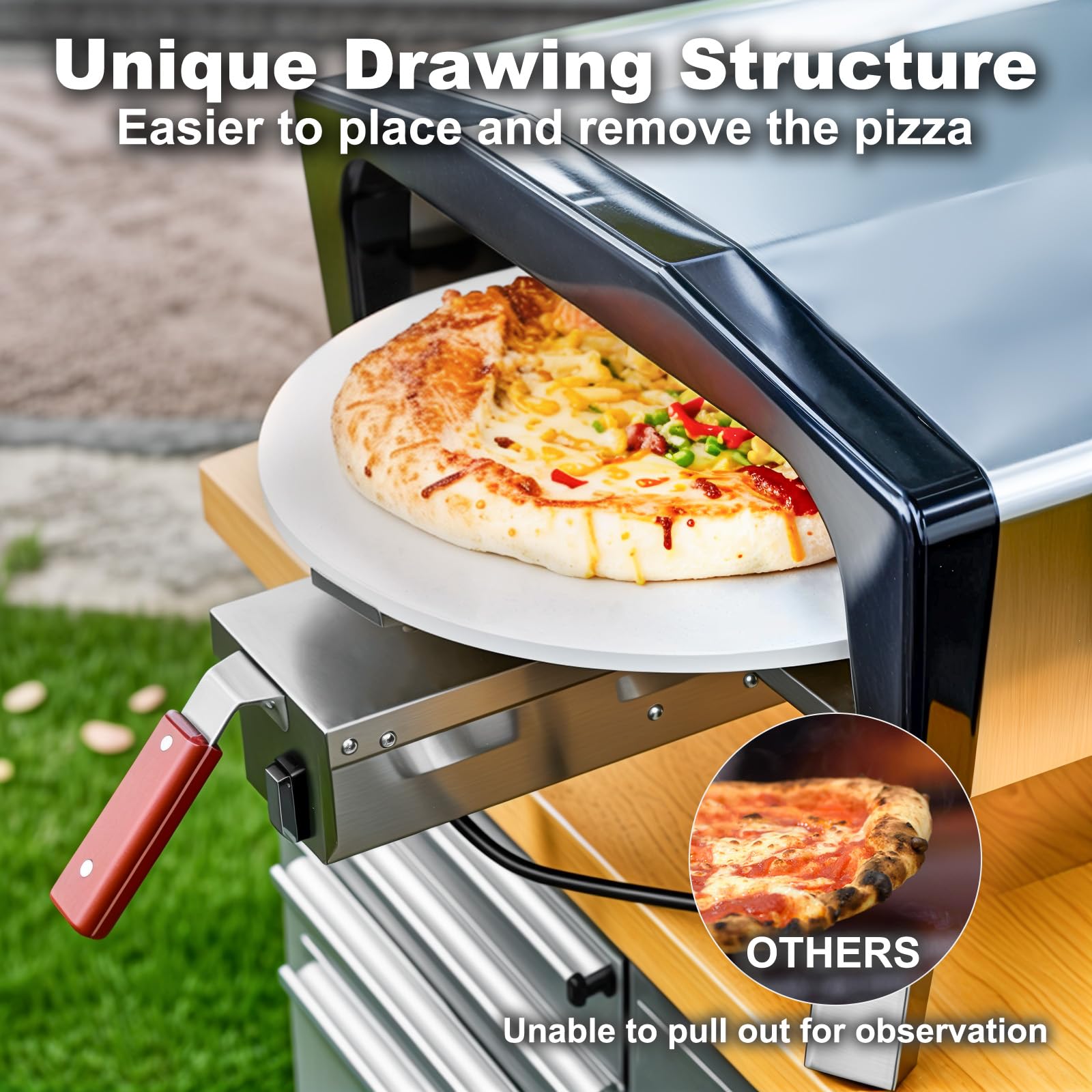 MELLCOM 20" Outdoor Gas Pizza Oven - Pull Out Handle & 360° Automatic Rotating Pizza Stone, Including Pizza Peel, Carry Bag, Portable Stainless Steel Propane Pizza Oven for Grill, Backyard and Camping - CookCave