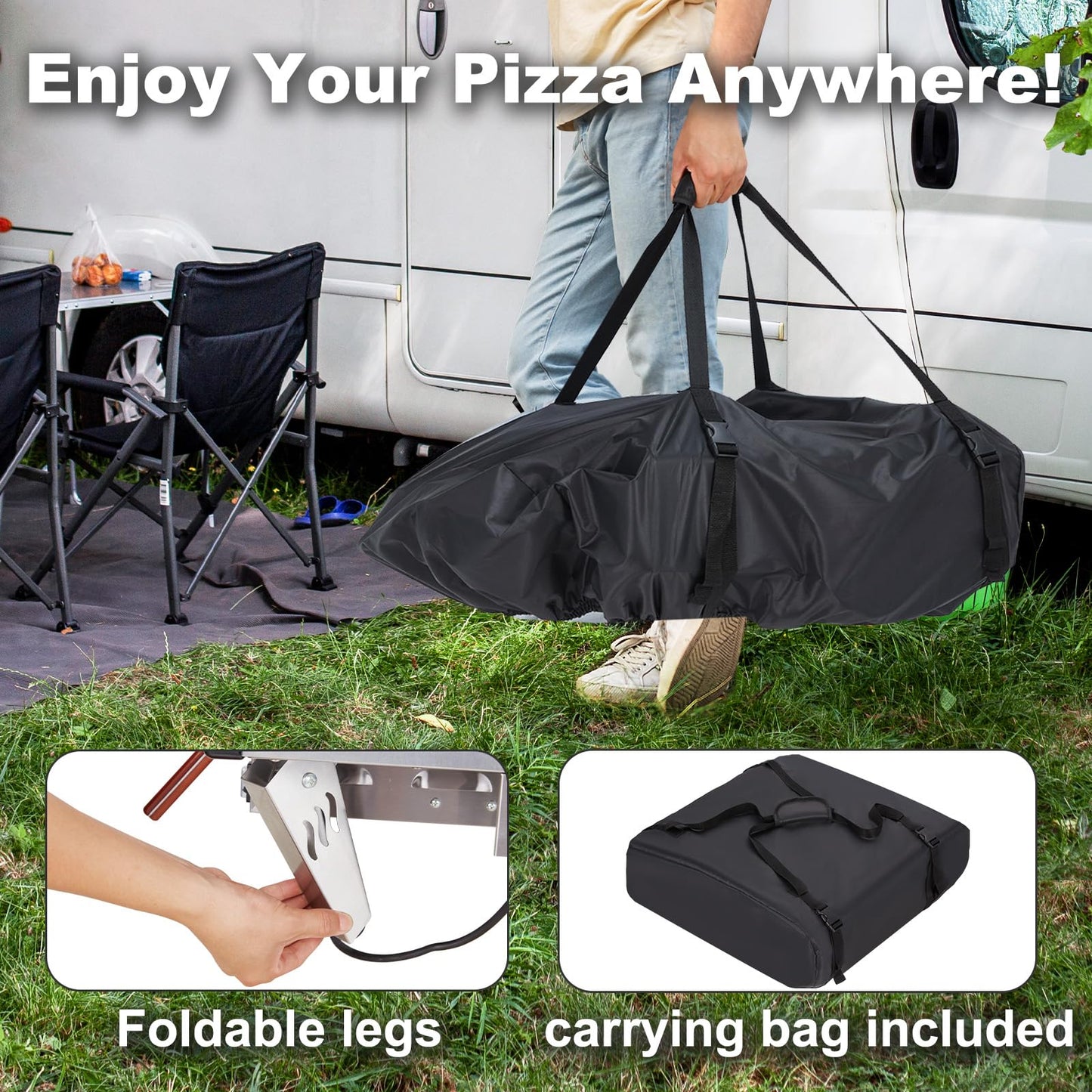 MELLCOM 20" Outdoor Gas Pizza Oven - Pull Out Handle & 360° Automatic Rotating Pizza Stone, Including Pizza Peel, Carry Bag, Portable Stainless Steel Propane Pizza Oven for Grill, Backyard and Camping - CookCave