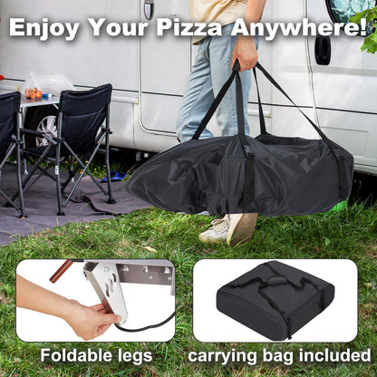 MELLCOM 20" Outdoor Gas Pizza Oven - Pull Out Handle & 360° Automatic Rotating Pizza Stone, Including Pizza Peel, Carry Bag, Portable Stainless Steel Propane Pizza Oven for Grill, Backyard and Camping - CookCave