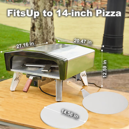 MELLCOM 20" Outdoor Gas Pizza Oven - Pull Out Handle & 360° Automatic Rotating Pizza Stone, Including Pizza Peel, Carry Bag, Portable Stainless Steel Propane Pizza Oven for Grill, Backyard and Camping - CookCave