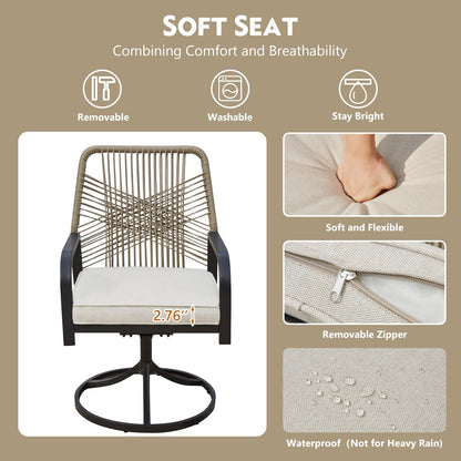 MELLCOM 7-Piece Outdoor Dining Set, 6 Swivel Rattan Chairs with Thick Cushions & Dining Table with Umbrella Hole, Patio Furniture Set for Porch, Garden, Backyard, Poolside, Deck, Beige - CookCave