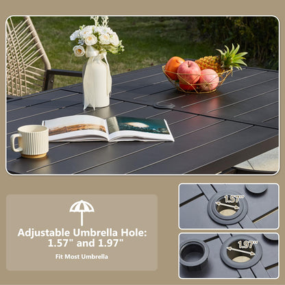 MELLCOM 7-Piece Outdoor Dining Set, 6 Swivel Rattan Chairs with Thick Cushions & Dining Table with Umbrella Hole, Patio Furniture Set for Porch, Garden, Backyard, Poolside, Deck, Beige - CookCave