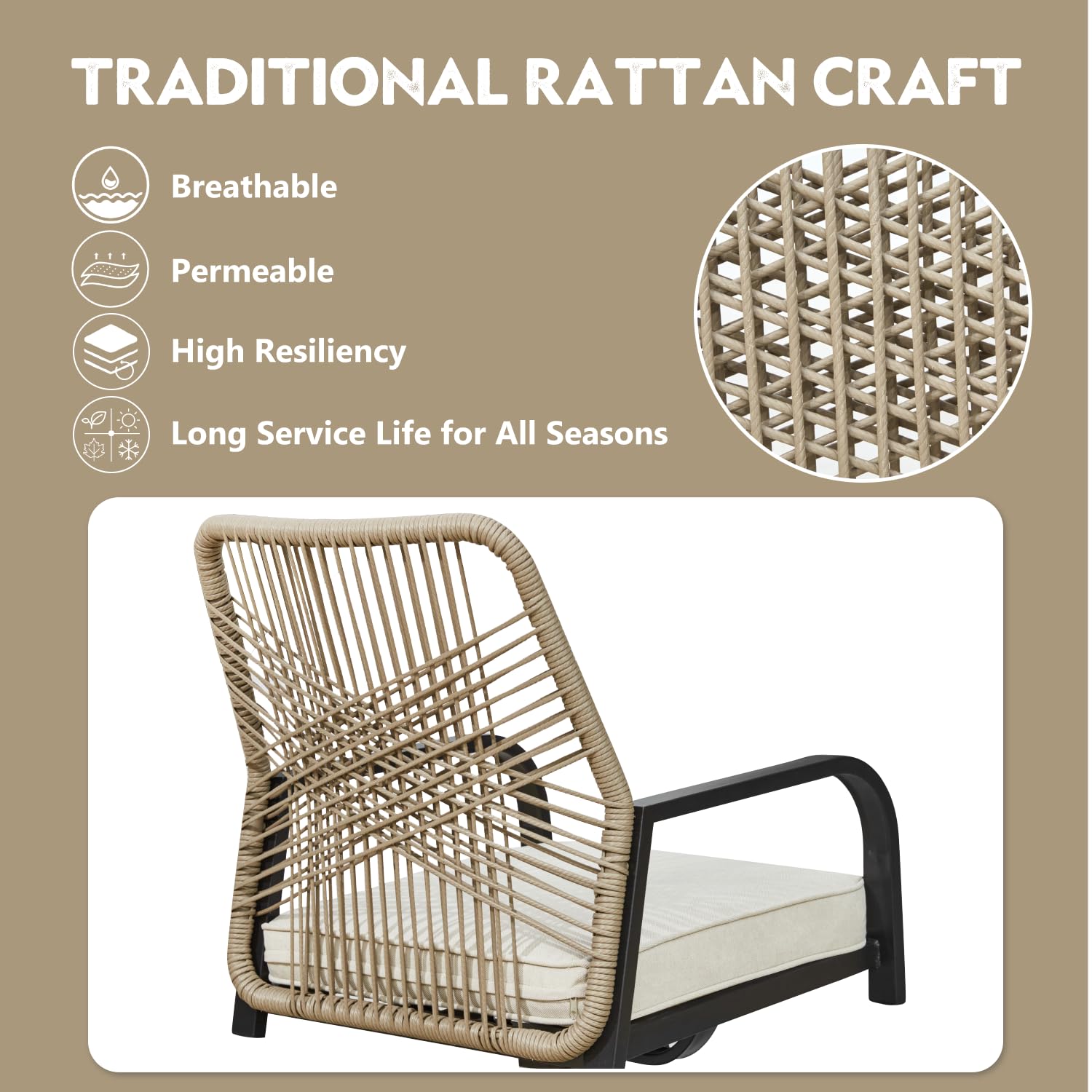 MELLCOM 7-Piece Outdoor Dining Set, 6 Swivel Rattan Chairs with Thick Cushions & Dining Table with Umbrella Hole, Patio Furniture Set for Porch, Garden, Backyard, Poolside, Deck, Beige - CookCave