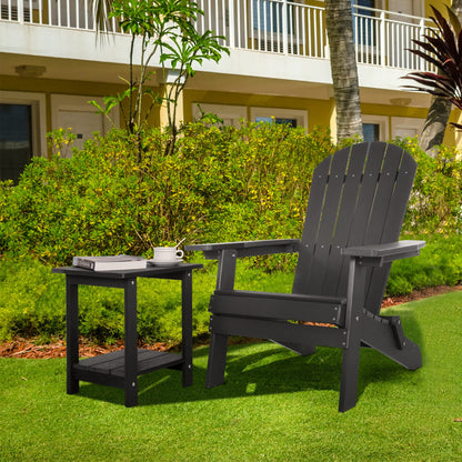 Meluvici Double Adirondack Side Table Weather Resistant, Outdoor Rectangular End Table for Adirondack Chair, Black with Wood Grain - CookCave