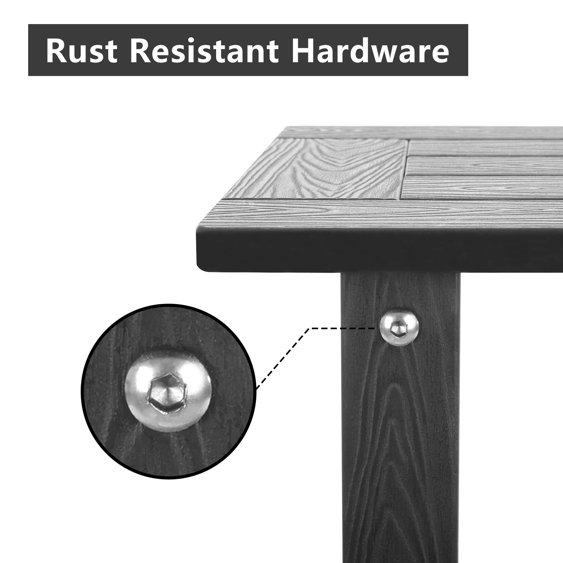 Meluvici Double Adirondack Side Table Weather Resistant, Outdoor Rectangular End Table for Adirondack Chair, Black with Wood Grain - CookCave