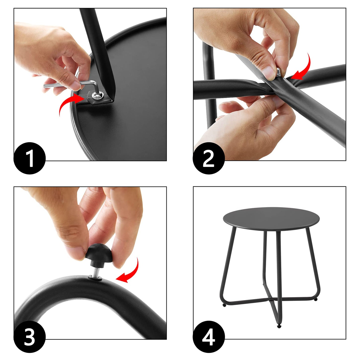 Meluvici Patio Small Side Table Waterproof Round Metal Steel Weather Resistant Portable Outdoor and Indoor End Table for Garden Balcony Yard, Black - CookCave
