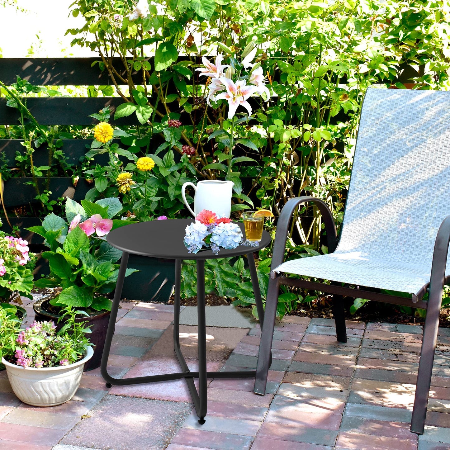 Meluvici Patio Small Side Table Waterproof Round Metal Steel Weather Resistant Portable Outdoor and Indoor End Table for Garden Balcony Yard, Black - CookCave