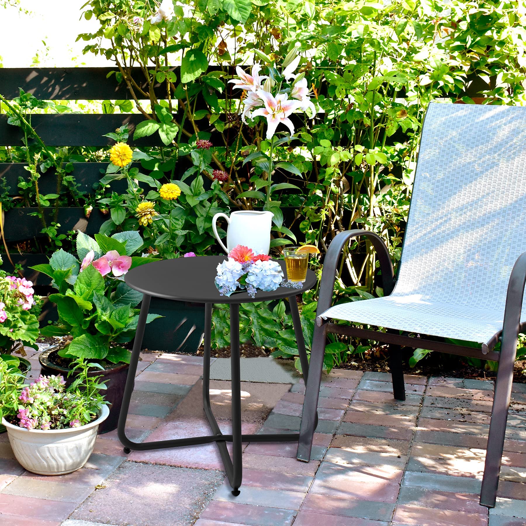 Meluvici Patio Small Side Table Waterproof Round Metal Steel Weather Resistant Portable Outdoor and Indoor End Table for Garden Balcony Yard, Black - CookCave