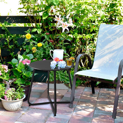 Meluvici Patio Small Side Table Waterproof Round Metal Steel Weather Resistant Portable Outdoor and Indoor End Table for Garden Balcony Yard, Black - CookCave